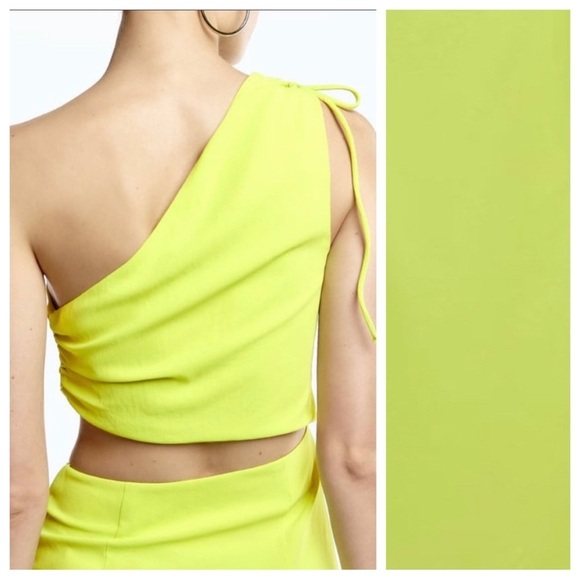NWT. Zara Lime Green Asymmetric Draped Midi Dress. Size XS. - Picture 5 of 9